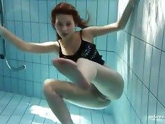 Rude pantyhose are all soiled on girl in pool