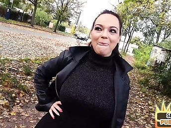 Messy Priscilla gets her giant ass and phat milk cans fucked in public by a stranger