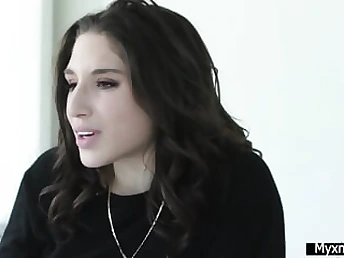 Abella Danger's small butt hole gets filled with jizm after getting her stepmom's rigid trouser snake