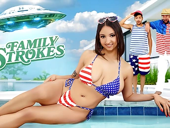 Step-sister Hailey Rose gets her enormous donk ravaged by Will Pounder and Max Crams on Independence Day