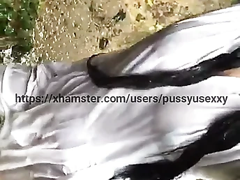 Sri Lankan school female outdoor rainy day getting off