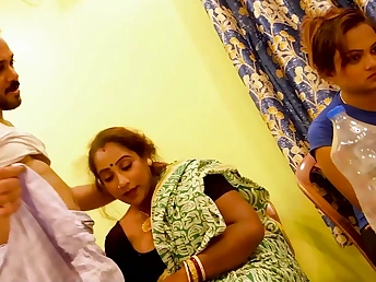 Desi Aunty gets the brush abounding breathe romped by a dangled boy while the brush daughter-in-law observes in pleasure