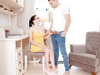 Sexually Aroused lad strokes off on dark-haired