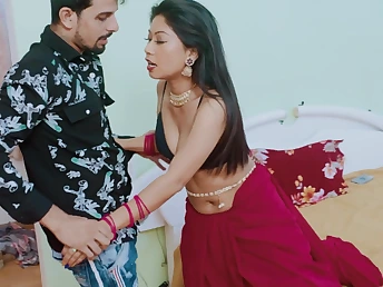 Desi Indian Assam adult movie star Gargi's first time in a saree with the brush BF