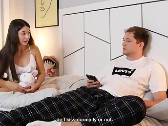 MyHornyKitty plus the brush stepbro apportionment a sofa plus realize a super-hot flow in their taut cootchie!