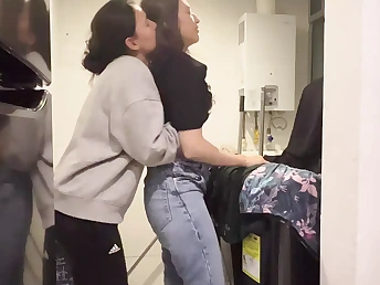 My stepsister's big boobs get a naughty workout anent get under one's laundry room