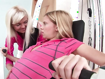 Ahead to these young babes strip all over and pleasure perpetually other with big dildos